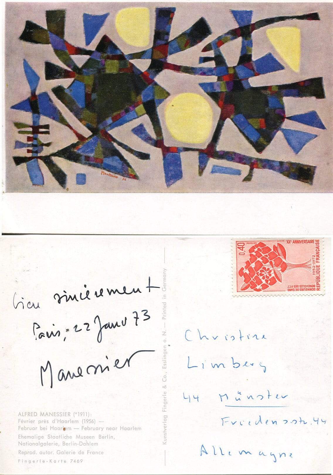 Manessier, Alfred autograph