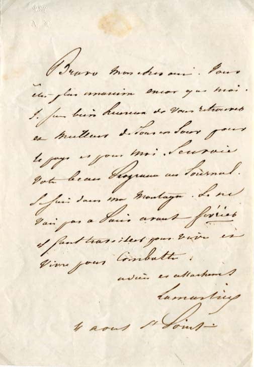 Alphonse de Lamartine Autograph