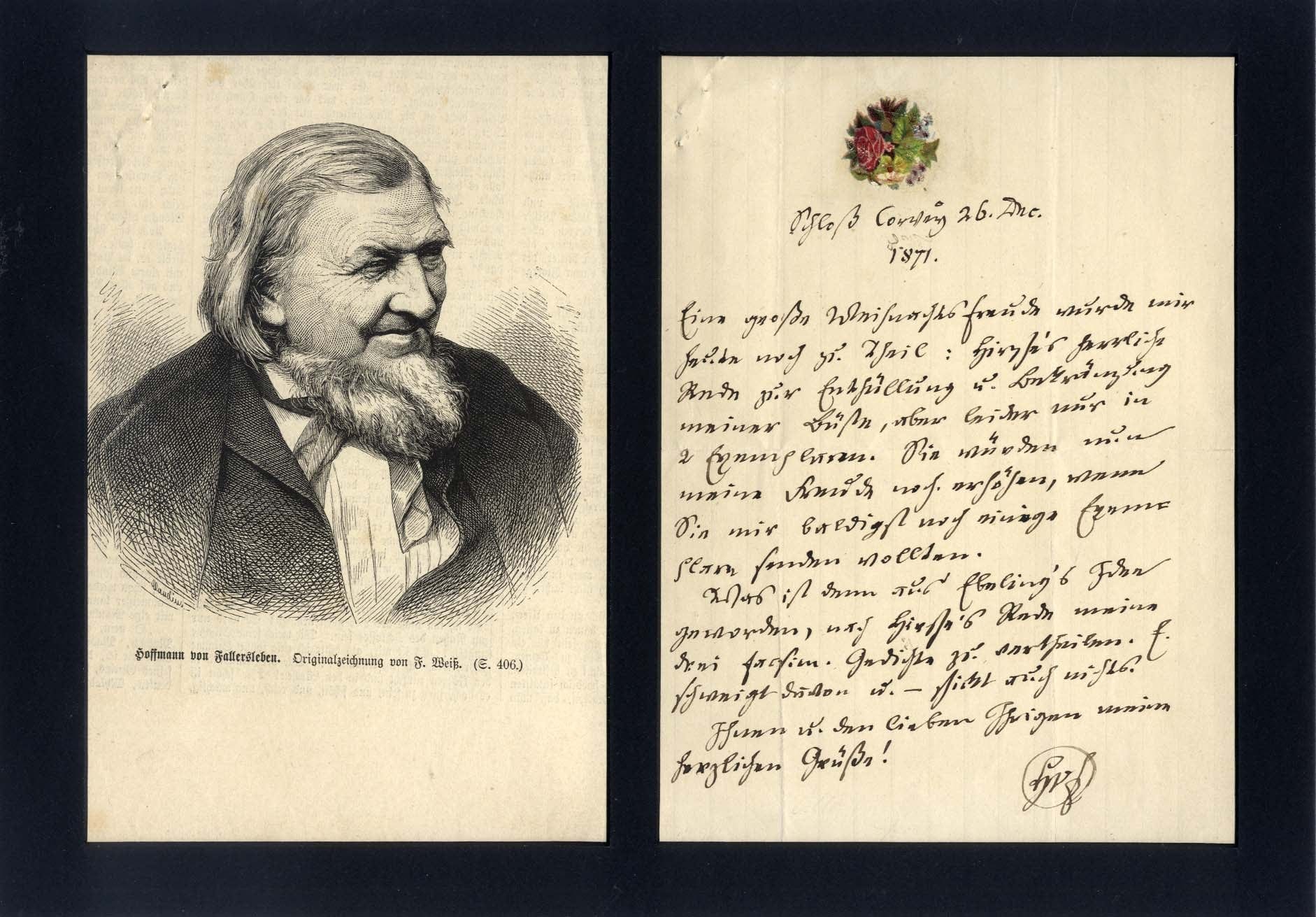 August Heinrich Hoffmann von Fallersleben Autograph Autogramm | ID 7579968012437
