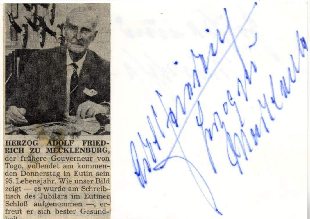 Mecklenburg, Duke Adolf Friedrich of autograph