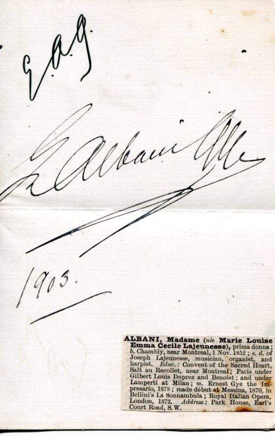 Albani, Emma autograph