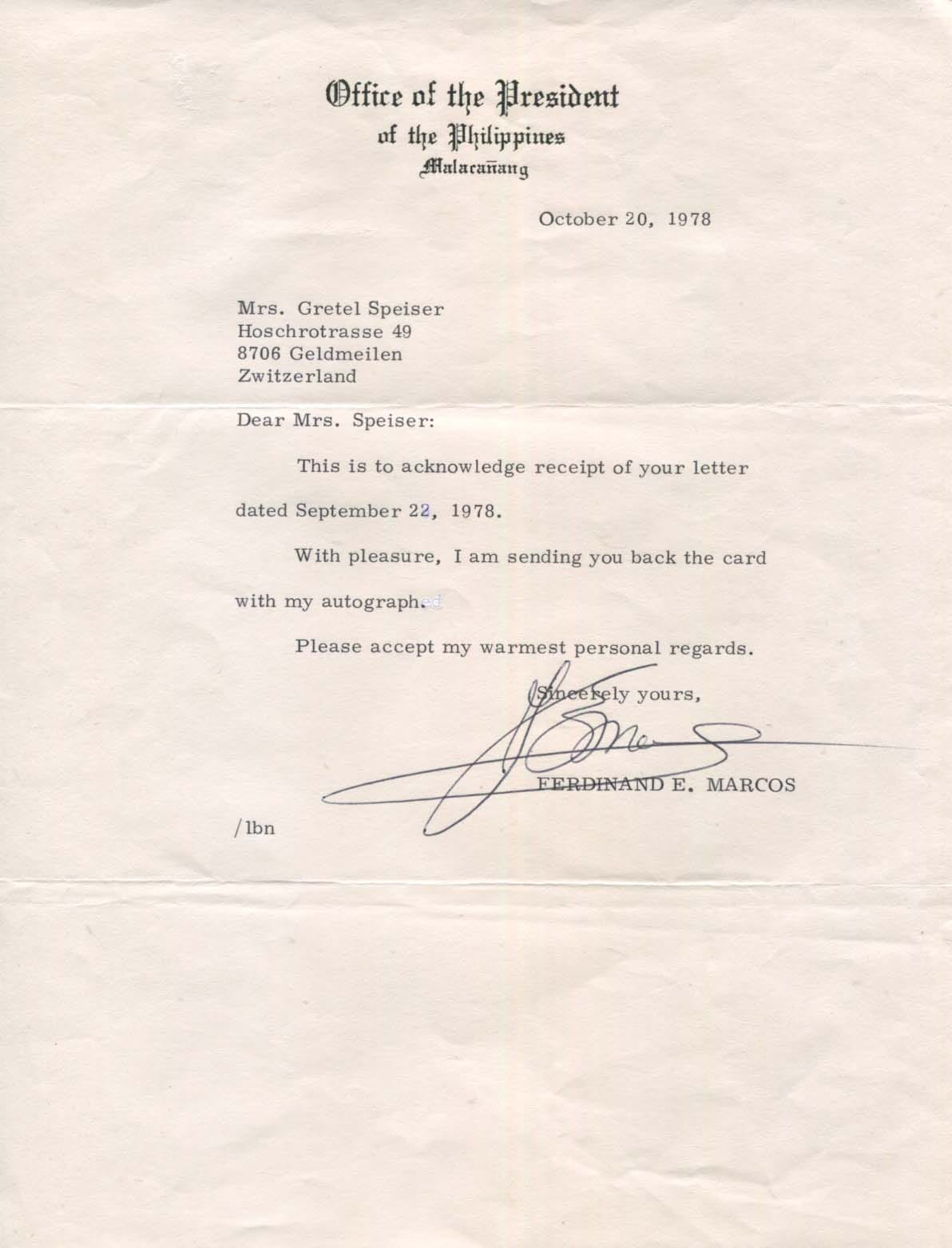 Ferdinand Marcos Autograph Autogramm | ID 7589854052501