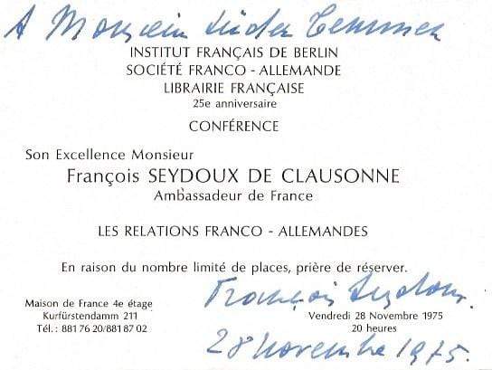 de Clausonne, François Seydoux autograph
