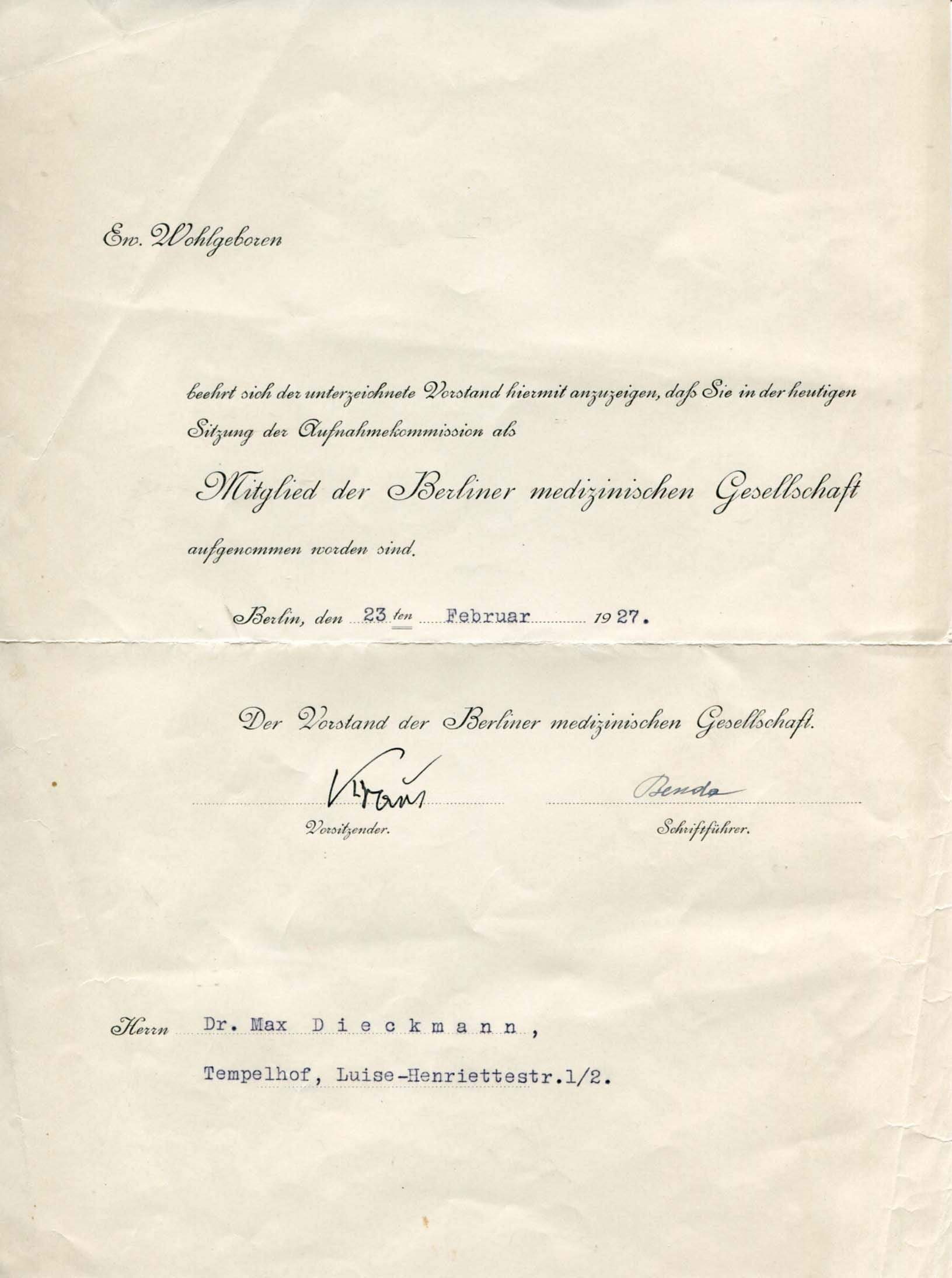 Kraus, Friedrich autograph