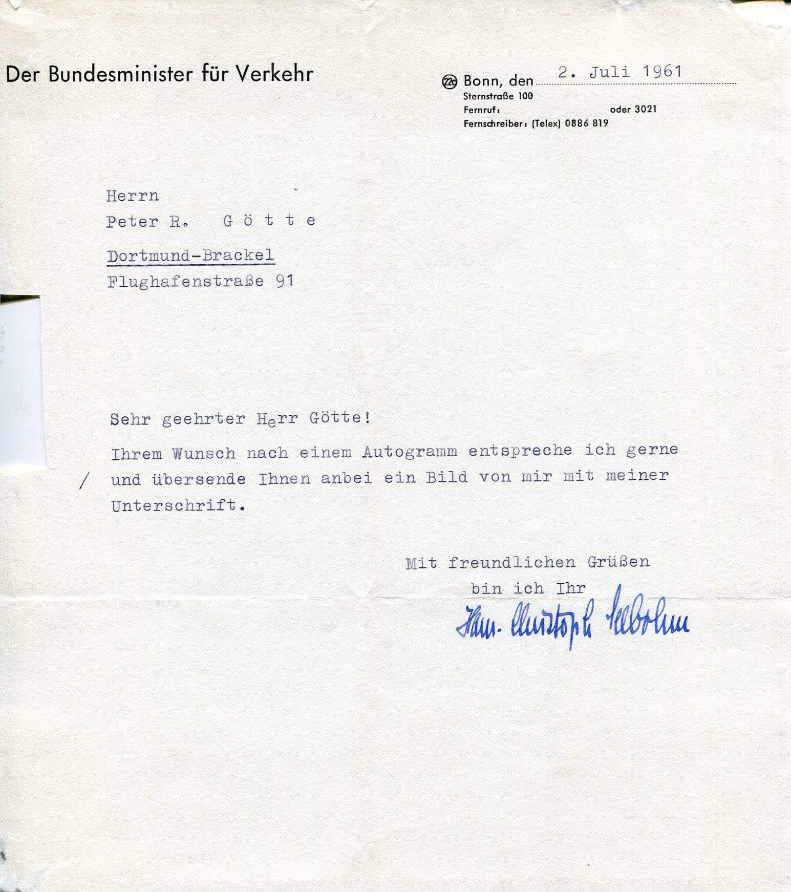 Seebohm, Hans-Christoph autograph