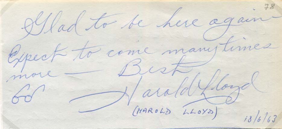 Harold Lloyd Autograph