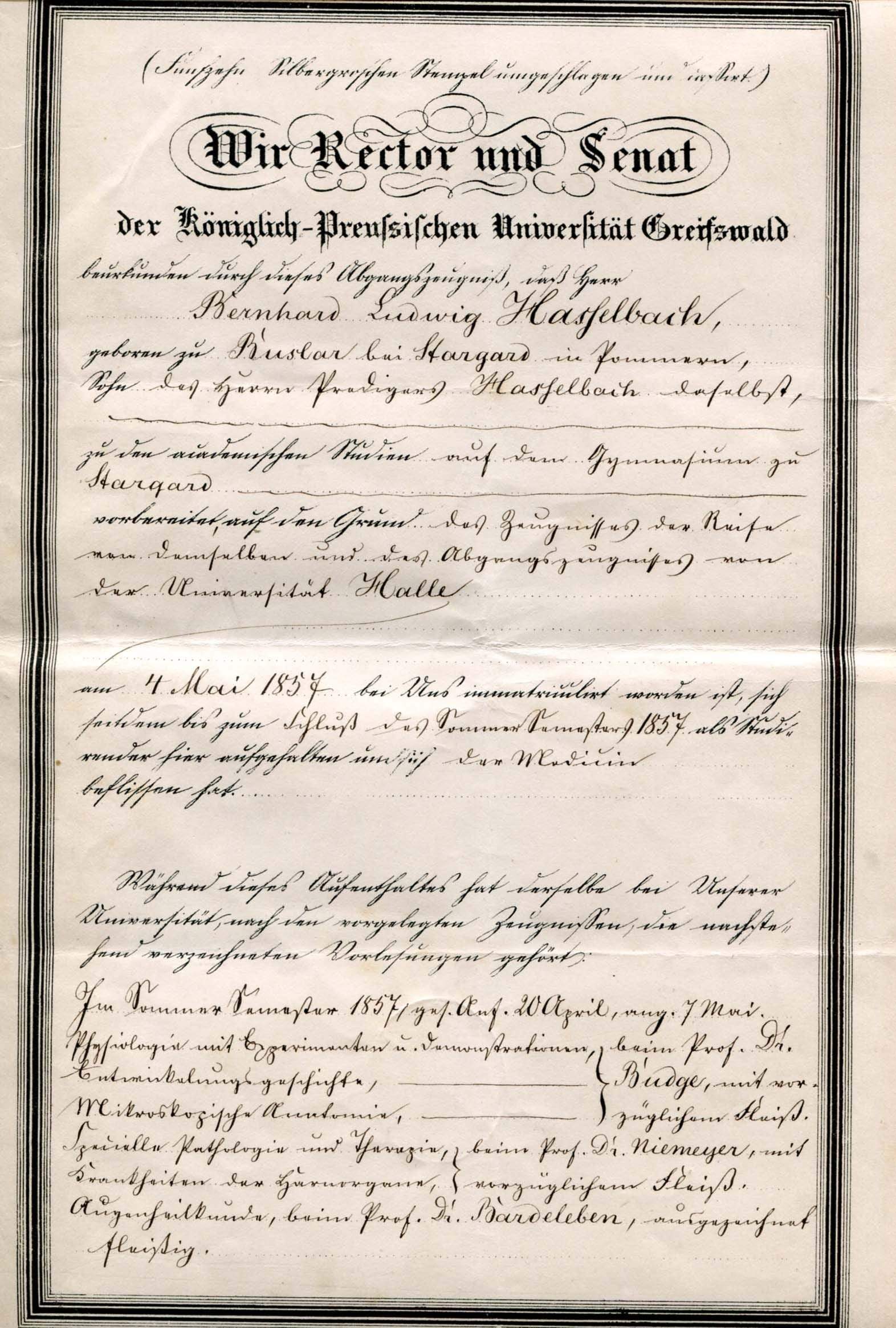 Bardeleben, Heinrich Adolf von autograph