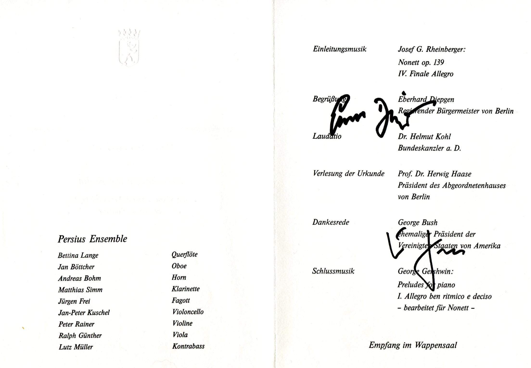 Kohl, Helmut & Diepgen, Eberhard autograph