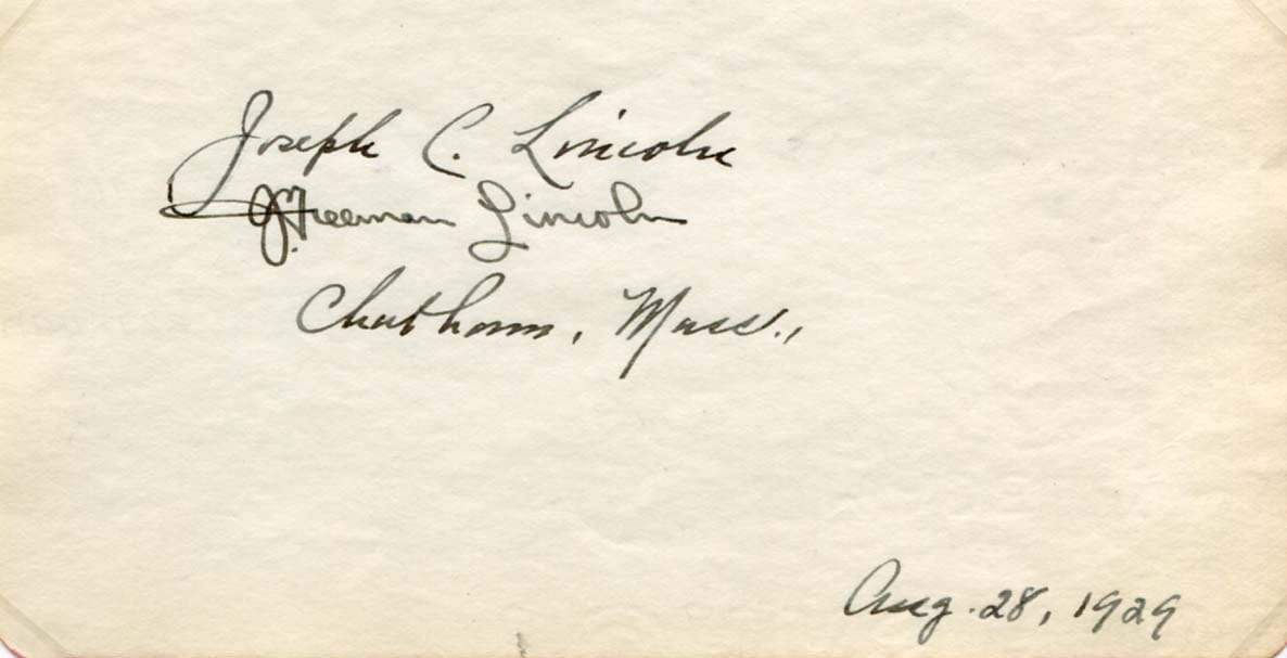 Lincoln, Joseph Crosby autograph