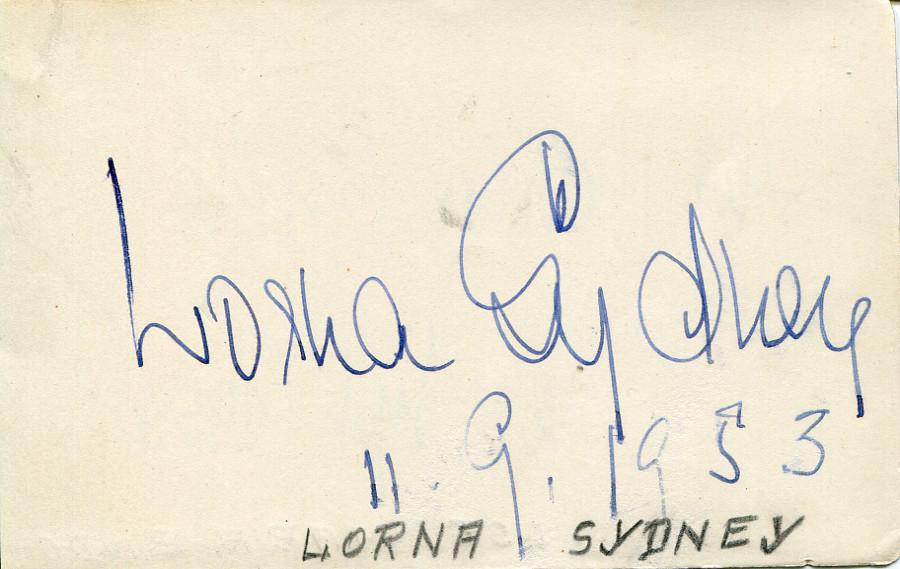 Sydney, Lorna autograph