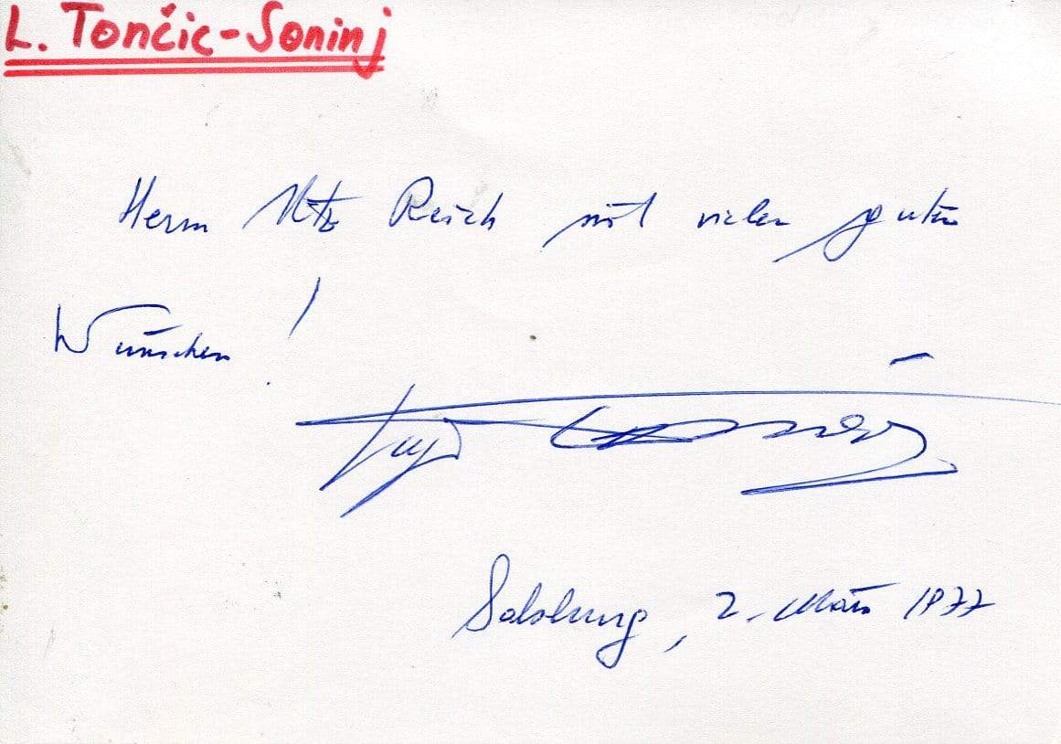 Toncic-Sorinj, Lujo autograph