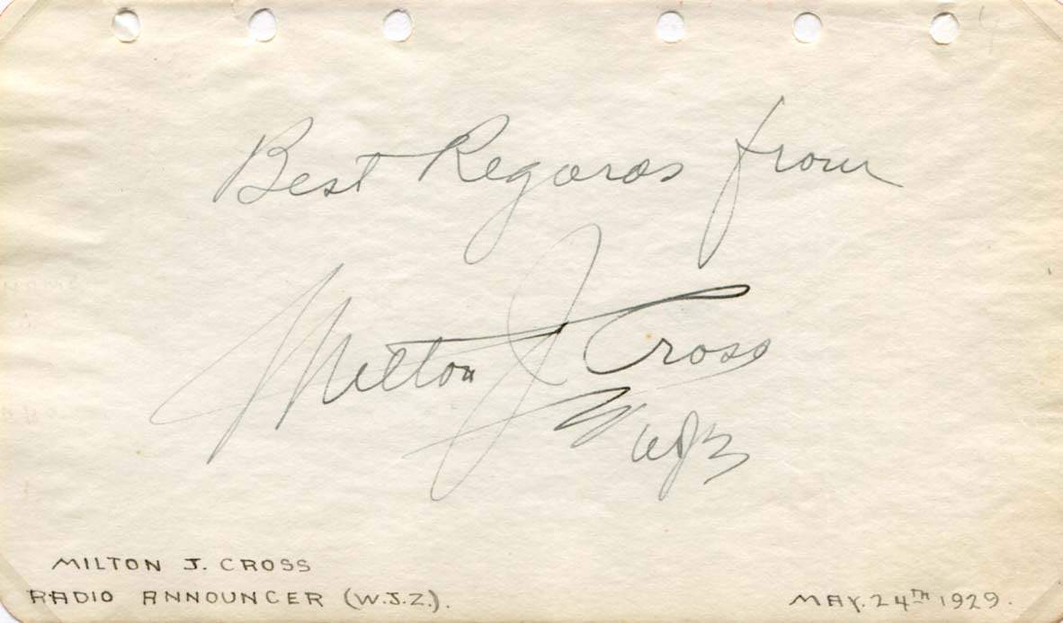 Cross, Milton John autograph