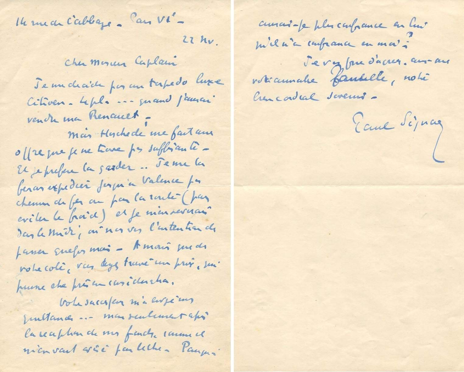 Paul Signac Autogramm