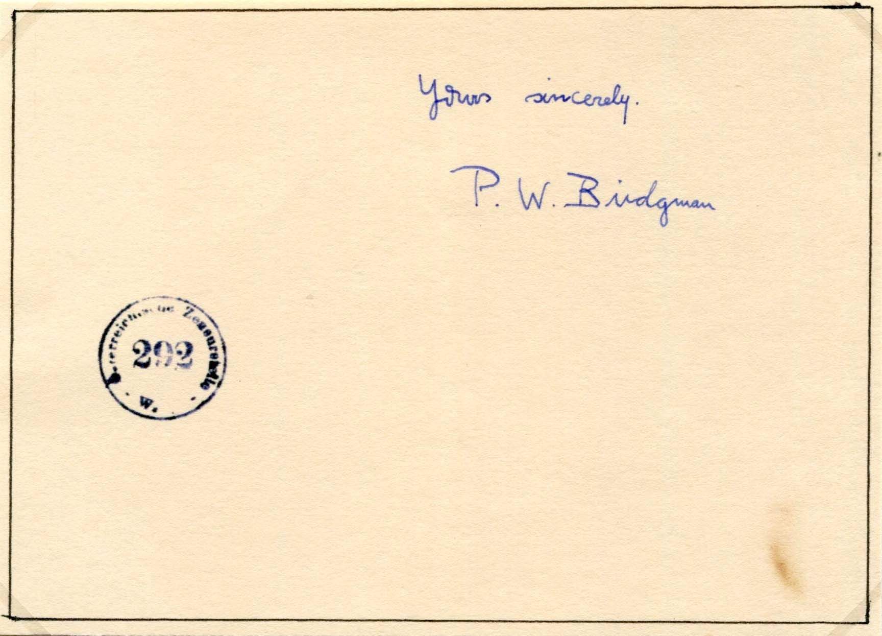 Bridgman, Percy Williams autograph