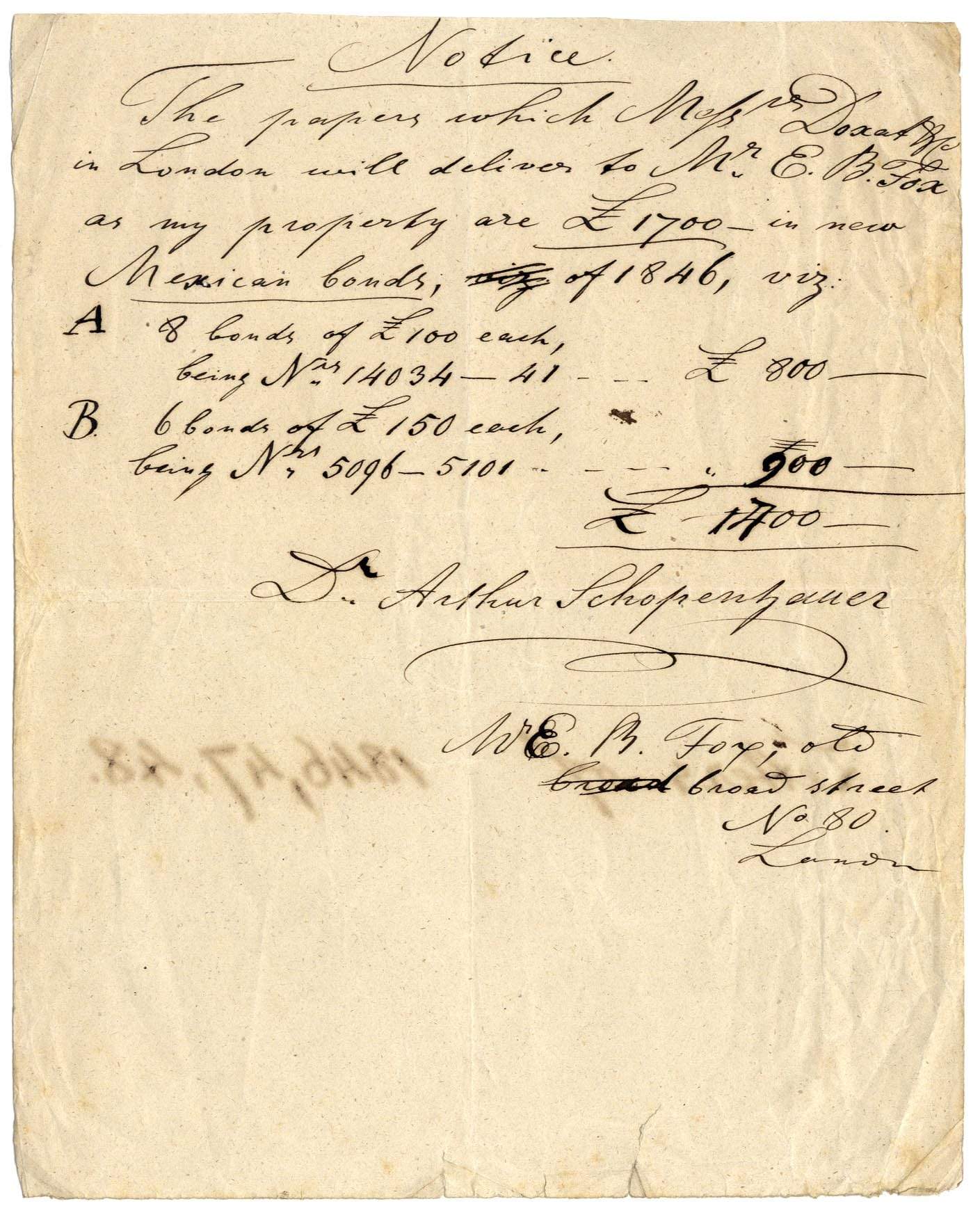 Arthur Schopenhauer Autograph Autogramm | ID 7200155238549