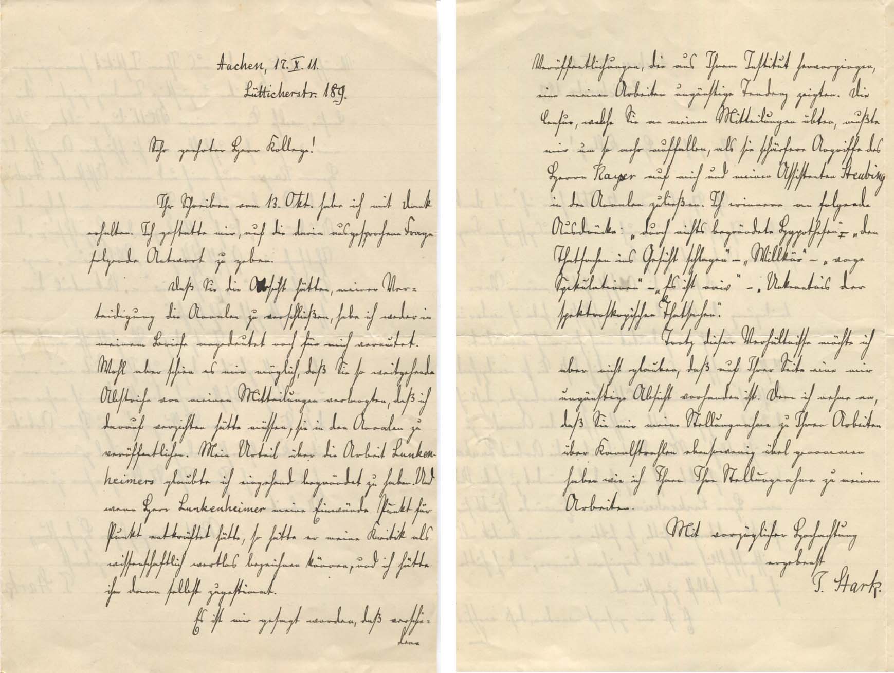 PHYSICIST Johannes Stark autograph | handwritten letter signed