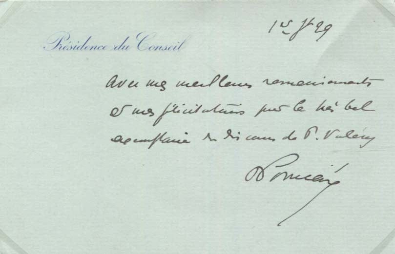 Raymond Poincaré Autograph