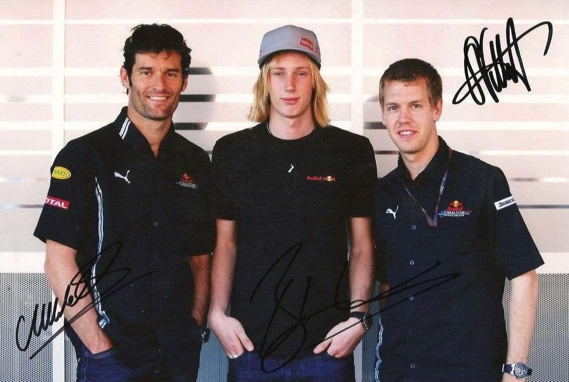 Vettel, Sebastian & Webber, Mark & Hartley, Brendon autograph