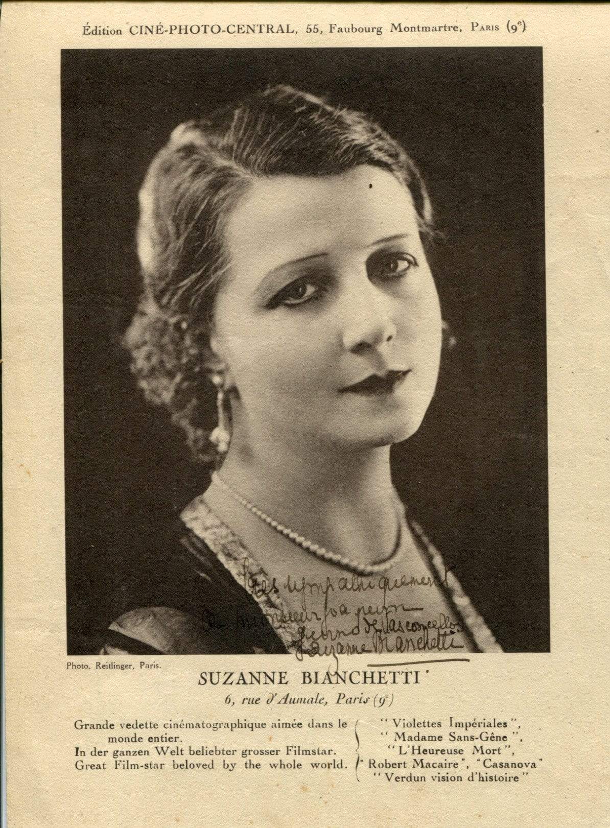 Bianchetti, Suzanne autograph