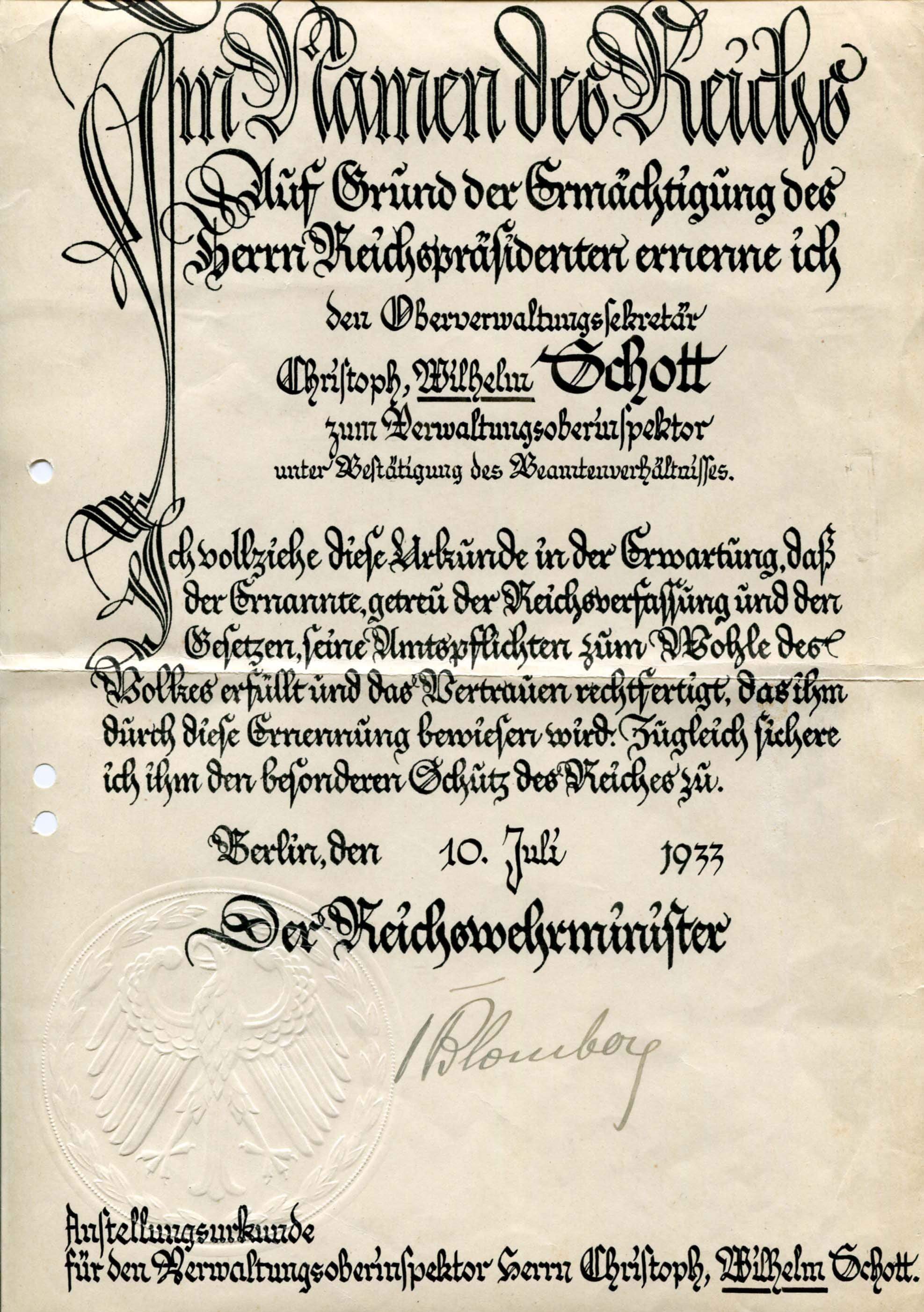 Blomberg, Werner von autograph