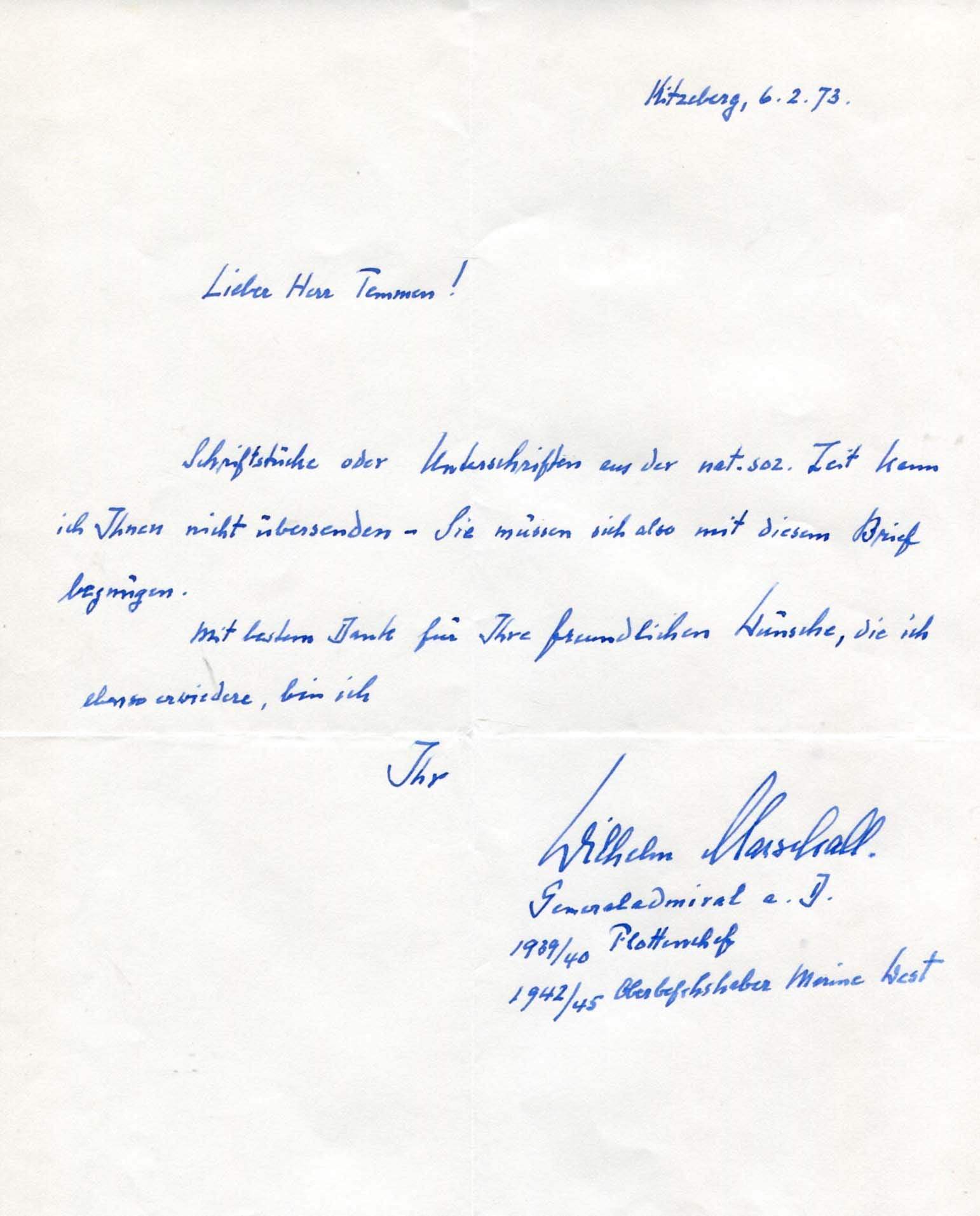 Marschall, Wilhelm autograph