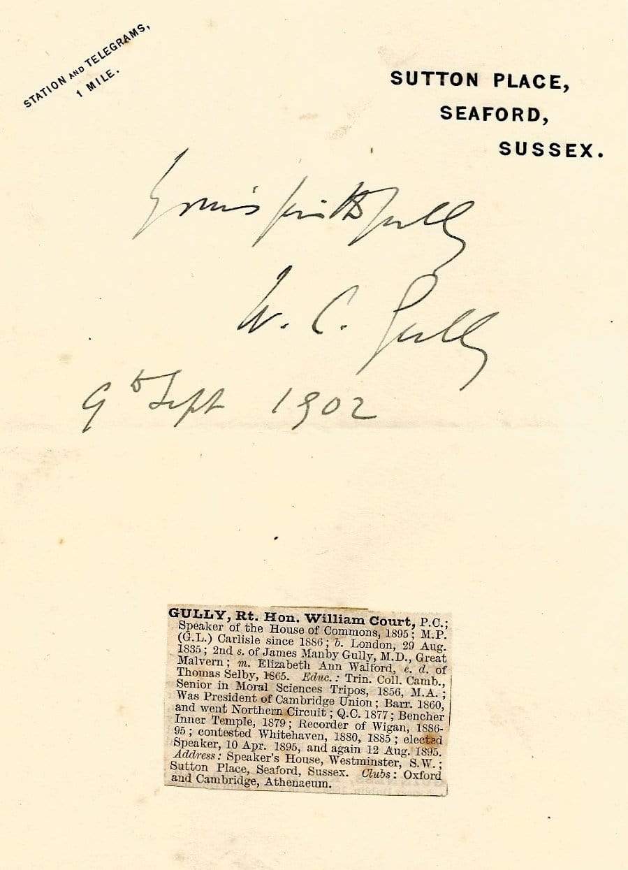 William Gully, 1st Viscount Selby autograph